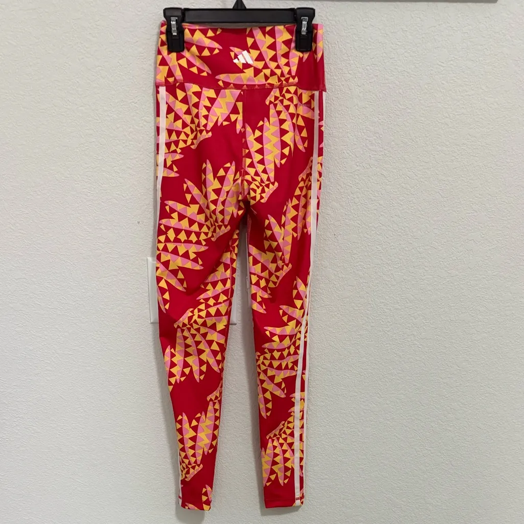 FARM Rio x Adidas Psychedelic Wave 7/8 High Waist Leggings Tomato Red Yellow XS - Image 6