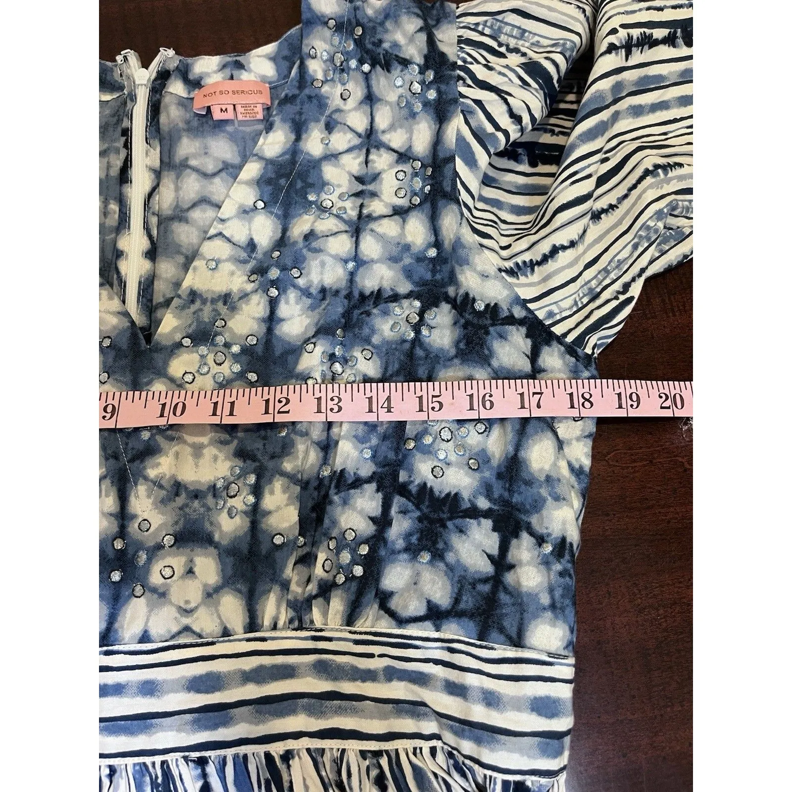 Anthropologie Not So Serious Behati Mini Dress Size M Blue Cotton Ruffled Hem - Image 9