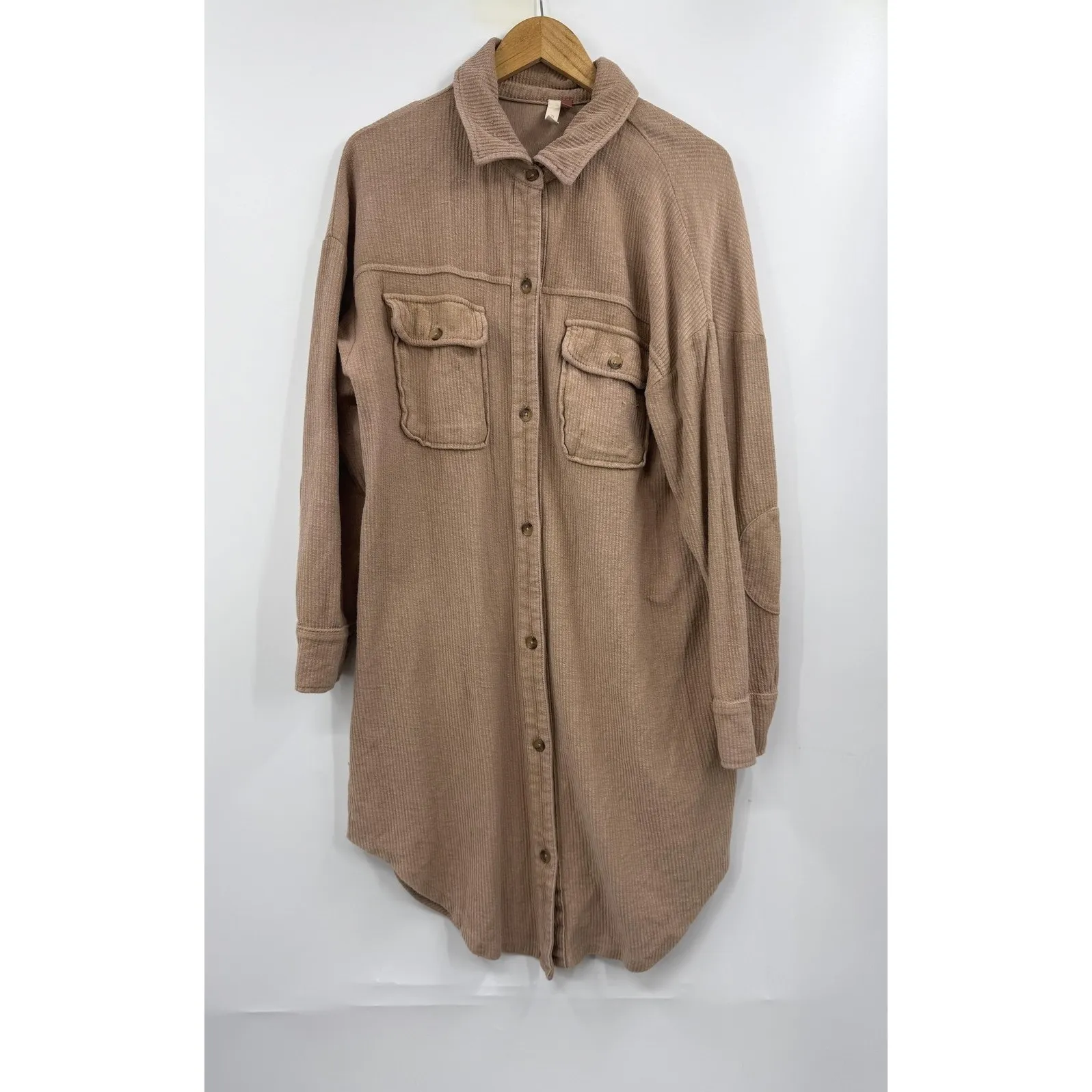 Anthropologie Pilcro Duster Shacket‎ Tan Ribbed Jacket Oversized Pockets Small - Image 2