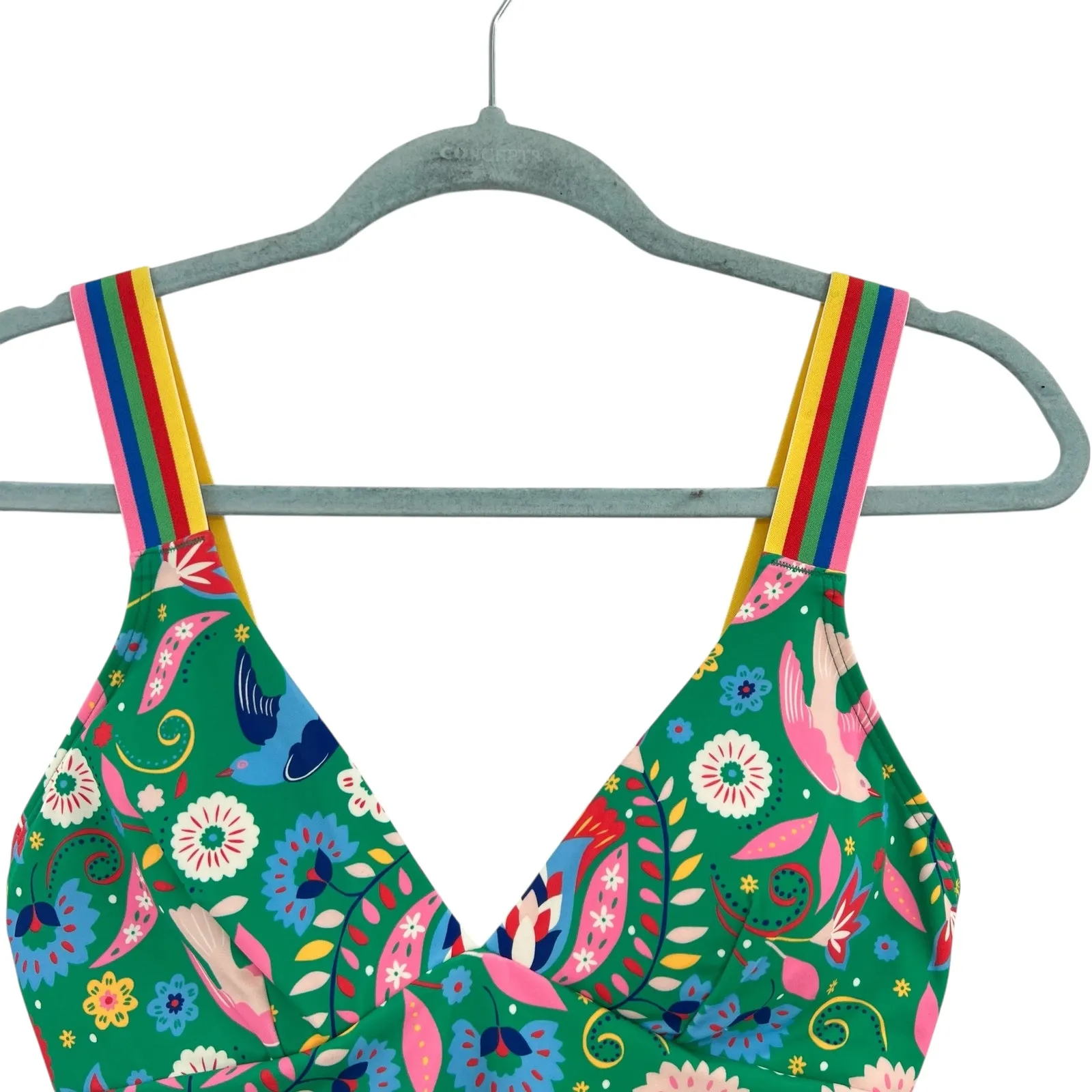 Boden Stripe Trim Swimsuit One Piece Decorative Garden Floral‎ Green Size US 8 - Image 4