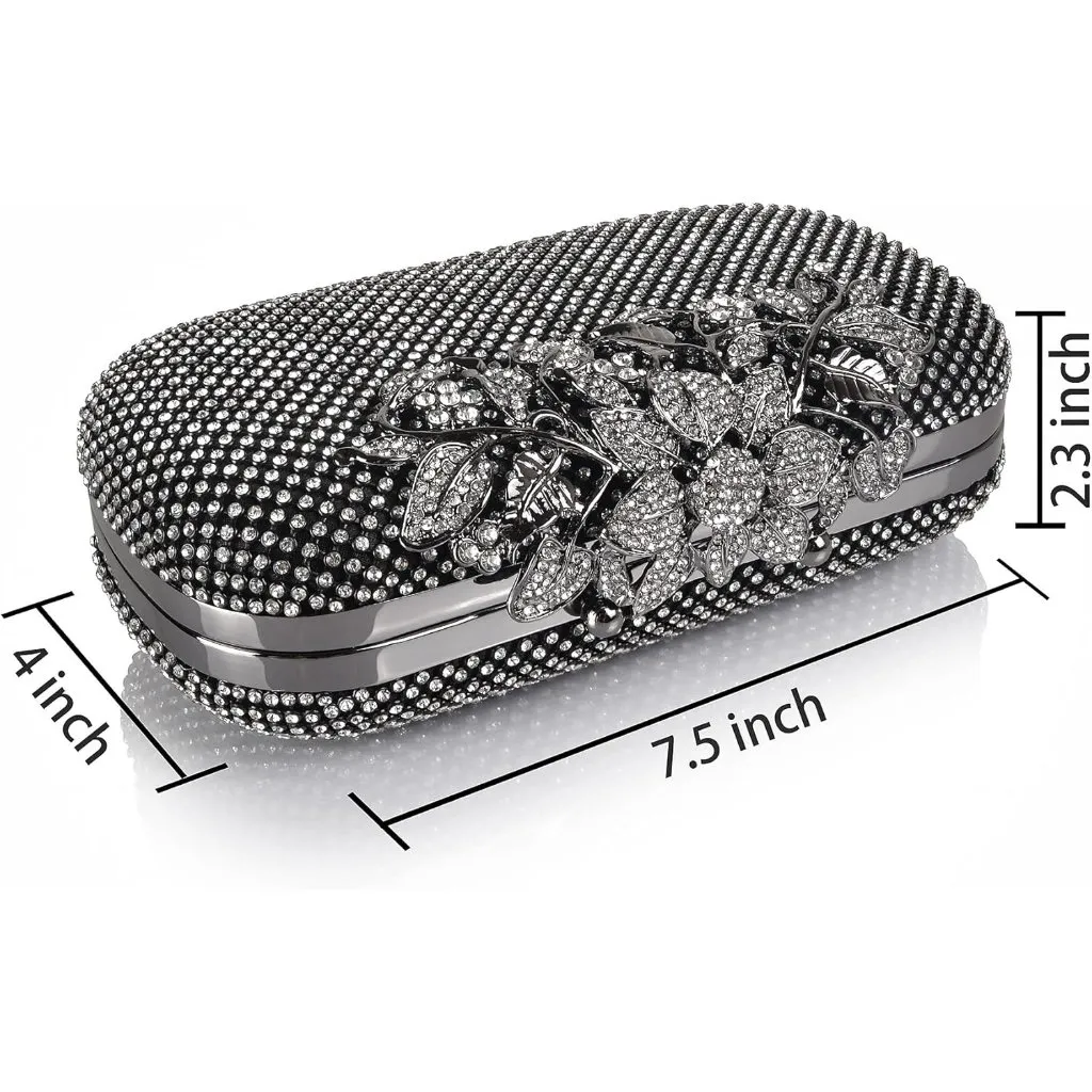 ⚡ Women's Black Silver Crystal Rhinestone Evening Formal Party Clutch Bag - Image 5