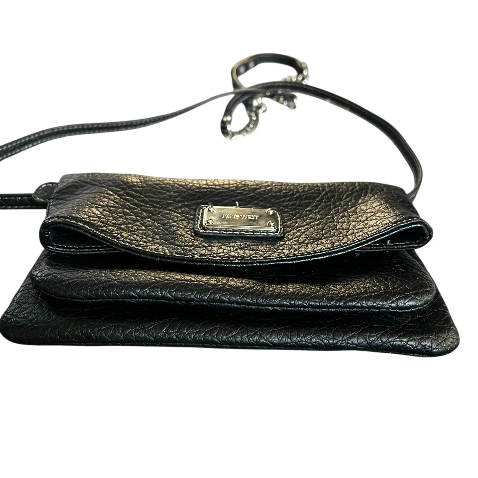 Nine West Black Faux Leather Foldover Crossbody Bag Wristlet - Image 3