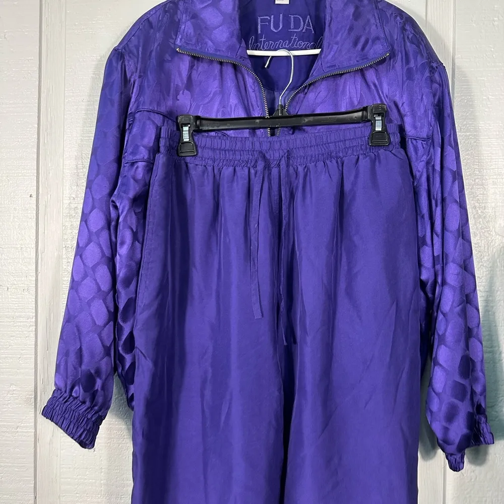Fuda Vintage 1990s Silk Purple Track Suit Size Medium EUC - Image 4