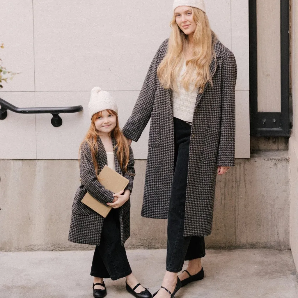 Rylee + Cru NEW NWT Women's Longline Coat Micro Check Black Size L - Image 7