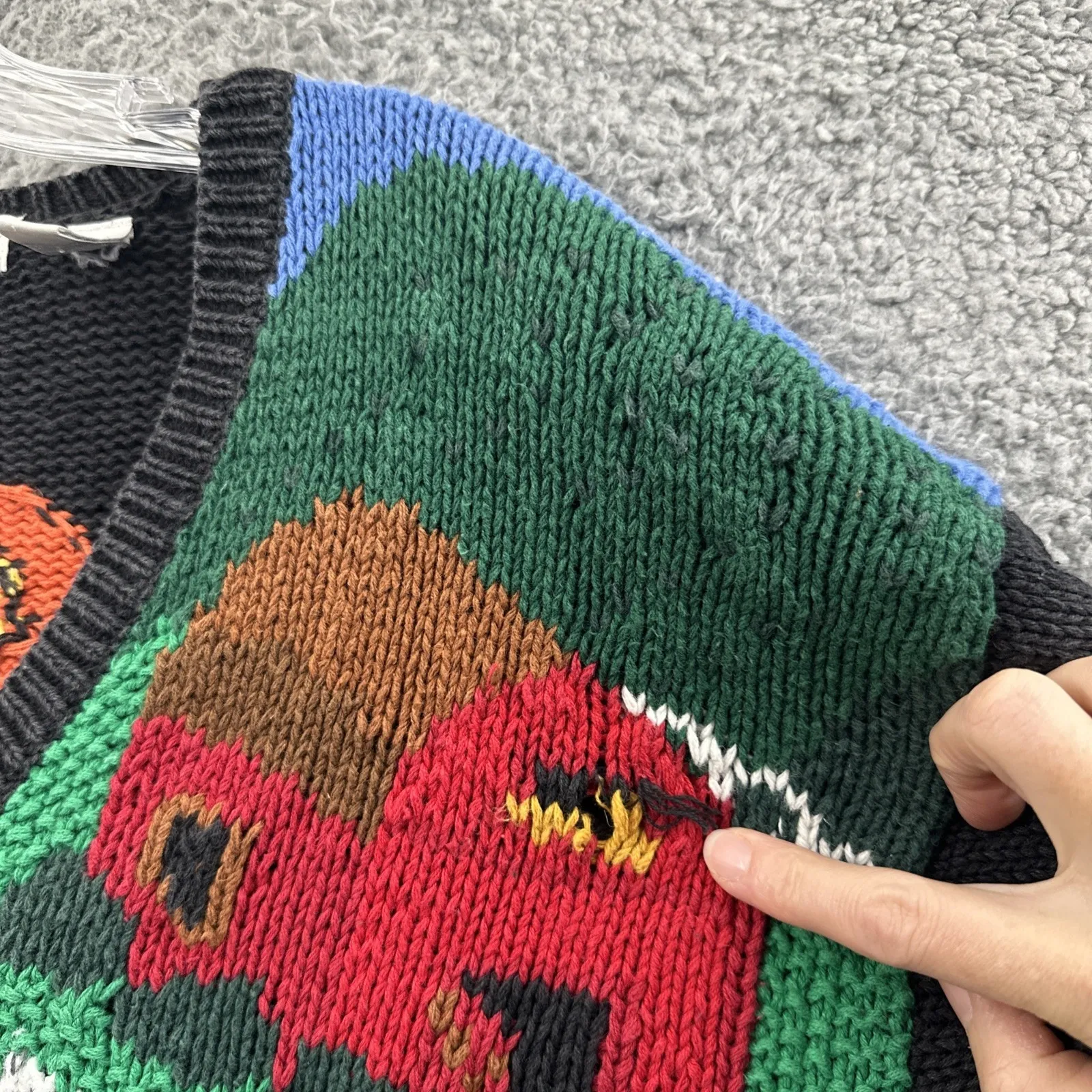 Vintage Lord & Taylor Scarecrow Cardigan Sweater Fall Pumpkin Women's Medium Black - Image 3