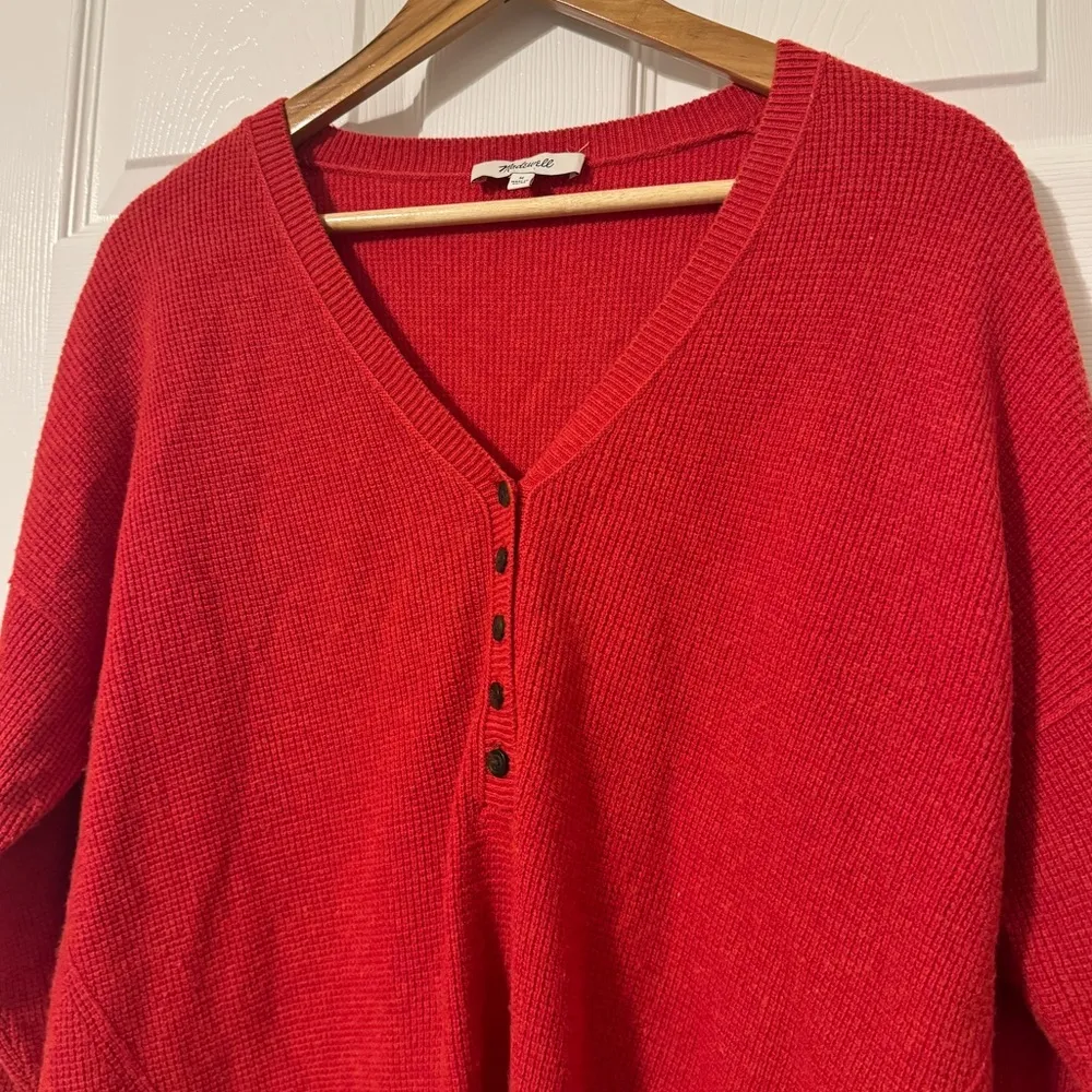 Madewell Asherton Waffle Henley Sweater Size Medium Wool Alpaca Red - Image 5
