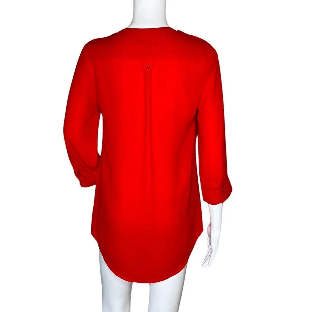 Express Shirt Womens XS Red Popover Ruffle Sleeve Office Career Casual Versatile - Image 4