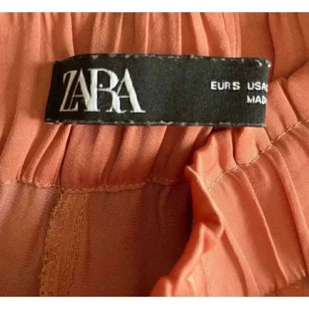 Zara Burnt Orange Pink  Coral High Waisted Pull On Casual Y2K Lounge SZ S #1693 - Image 9