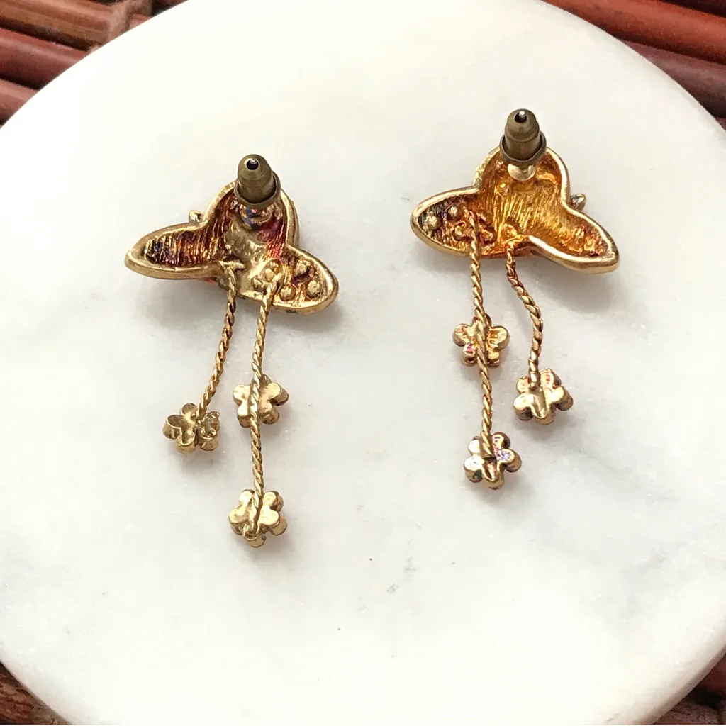 Red Hat Rhinestone Gold Tone Earrings - Image 2