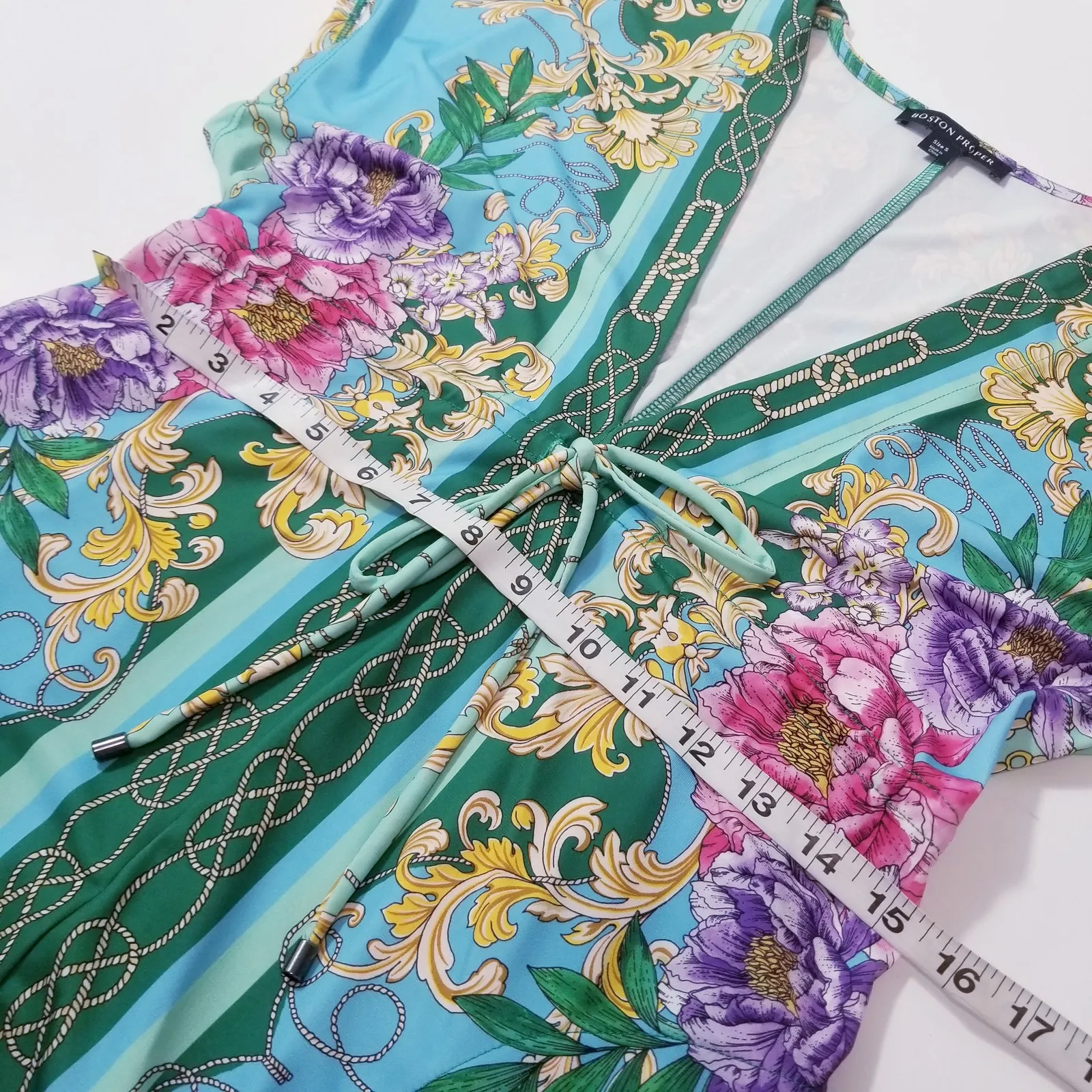 Boston Proper Colorful Floral Prints Maxi Dress Plunging Neckline Empire Waist - Image 8