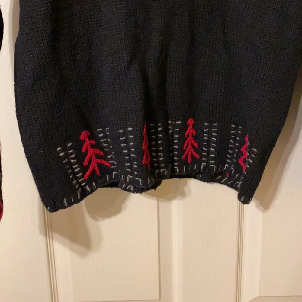 90s vintage Talbots wool holiday tree black cardigan sweater, size medium - Image 7