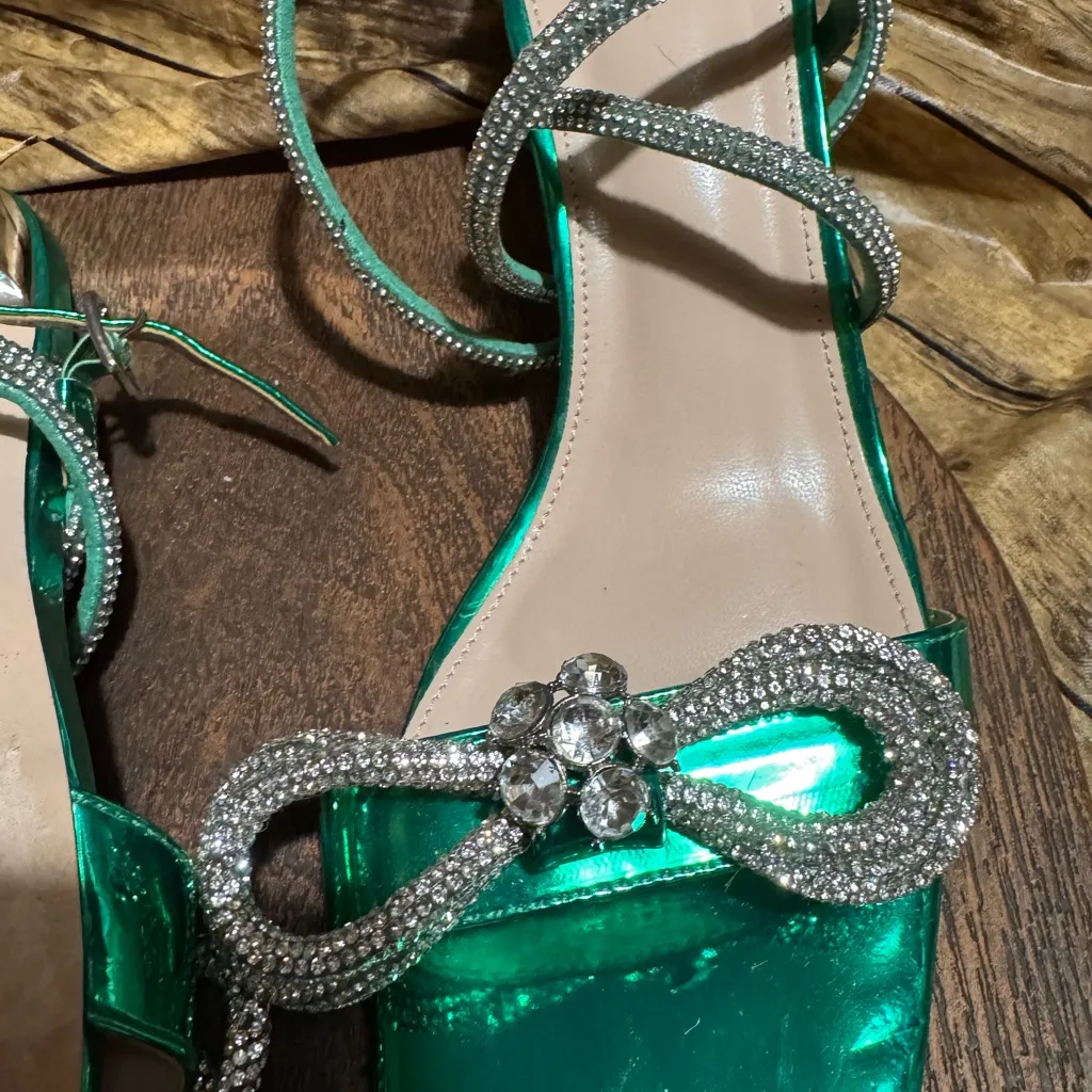Elegant Green and Silver Strappy Heels Size 9 - Image 11
