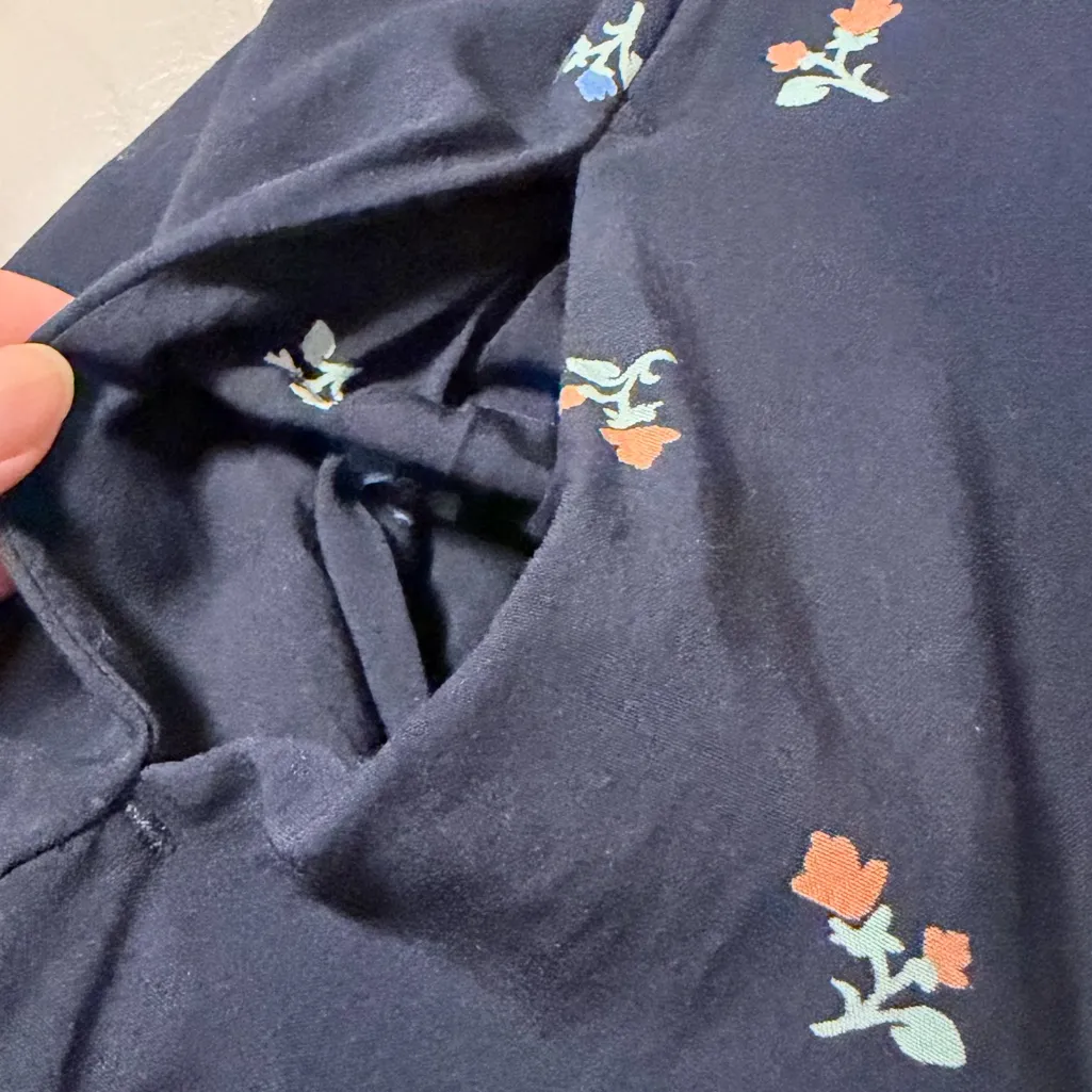 Anthropologie 11 Tylho Floral Tie Navy Blue Knee Length Midi Dress Small - Image 9