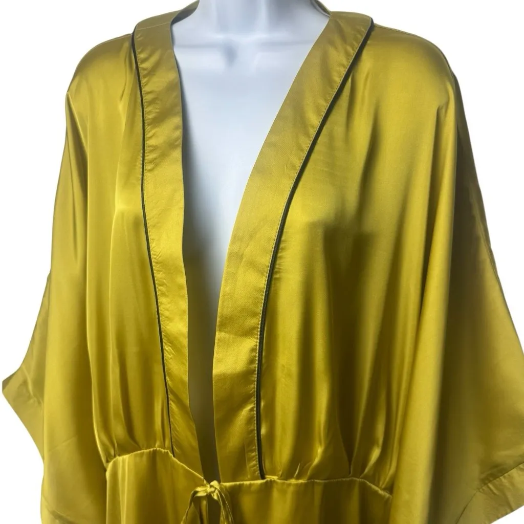 Ruyi Chartreuse Satin Batwing Tie Front Kimono Festival Fairy Whimsical Boho OS Yellow Size undefined - Image 3