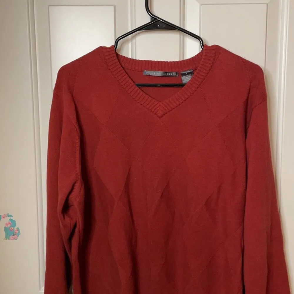 Oscar de la renta red vneck sweater Large - Image 3