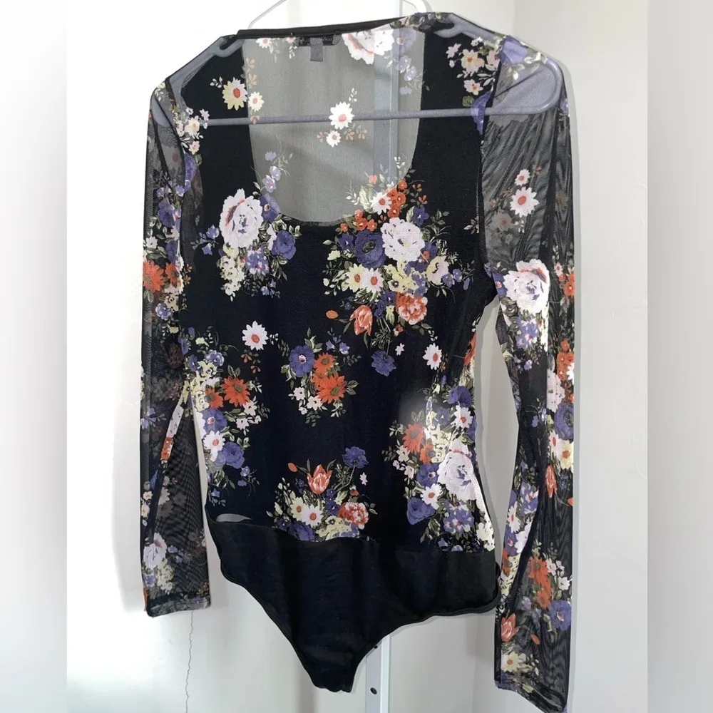 White Birch Dark Floral Sheer Long Sleeve Bodysuit Women Small Y2K Top Going Out - Image 4