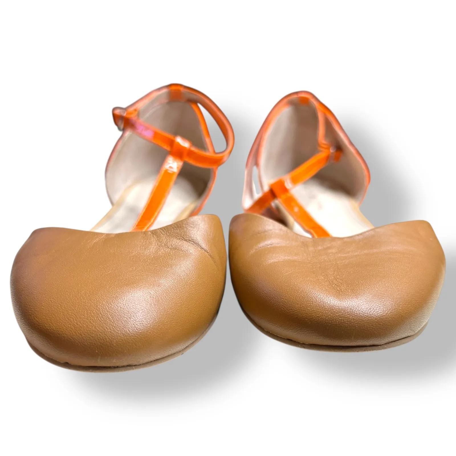 Shoes of Prey Women's Tan Orange Patent Leather T Strap Ballet Flats Size 11.5 Brown - Image 6