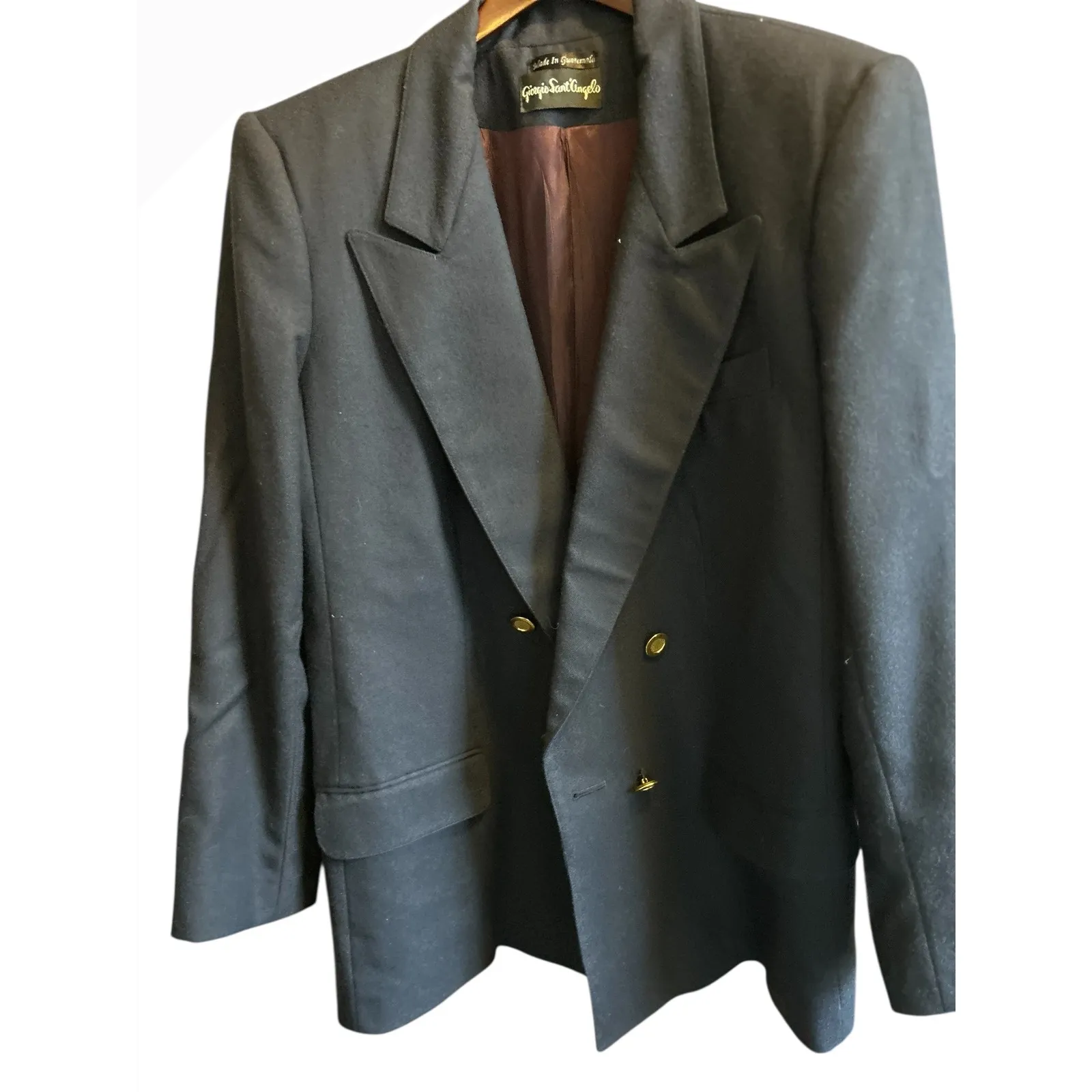 Vintage Giorgio Sant Angelo Black Wool Blazer Skirt Suit Set Double Breasted Size 14 - Image 10