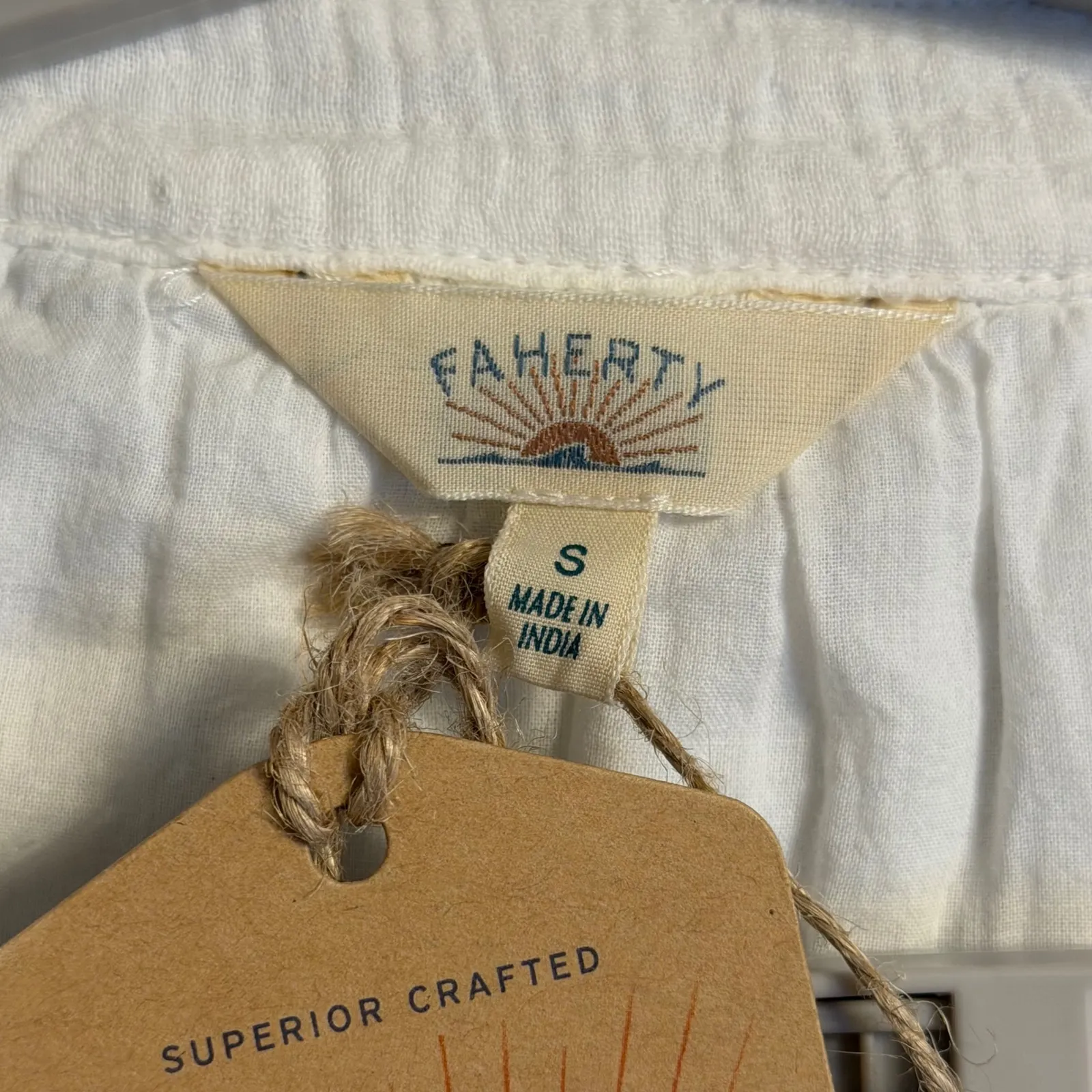 Faherty Kasey Dress White Cotton Gauze Tiered Mini Tunic Size Small Boho Summer - Image 5