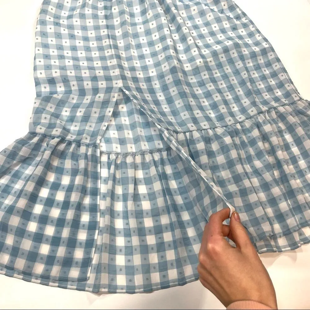 TOPSHOP Gingham Smocked Tiered Midi Skirt In Blue Multi 8 - Image 4