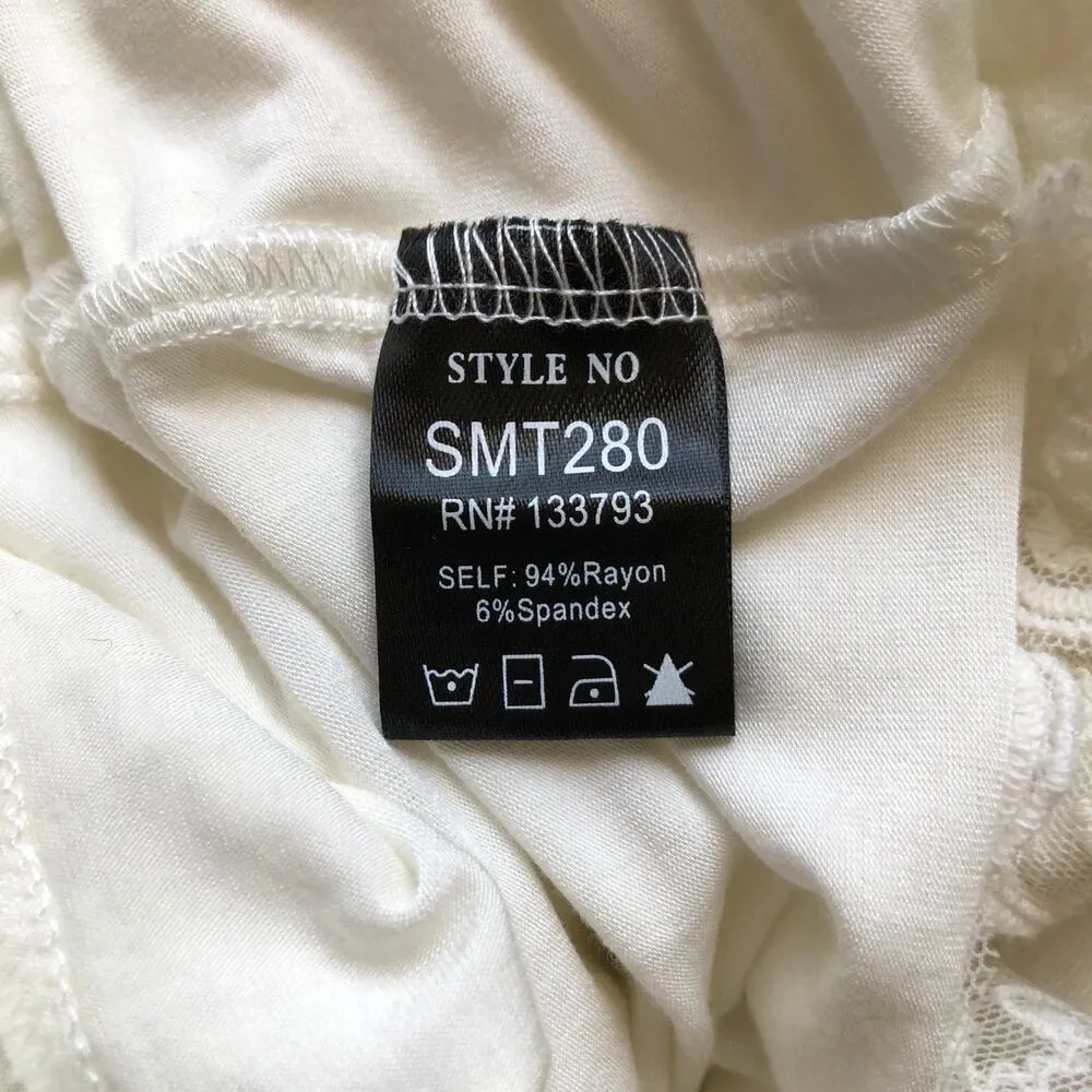 POL White Lace Peasant Blouse Floral Ruffle Sleeve Square Neck Women Size Small - Image 12