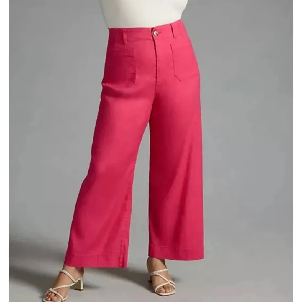 Maeve Anthropologie The Colette Linen Blend Wide-Leg Crop Size 27 Tall Geranium - Image 4