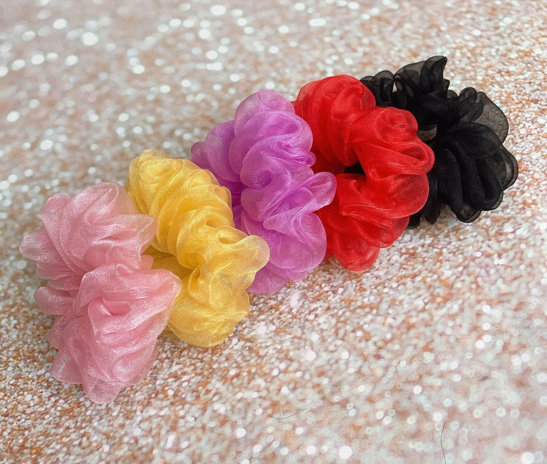 Black Crystal Organza Scrunchie Hair Tie - Image 5