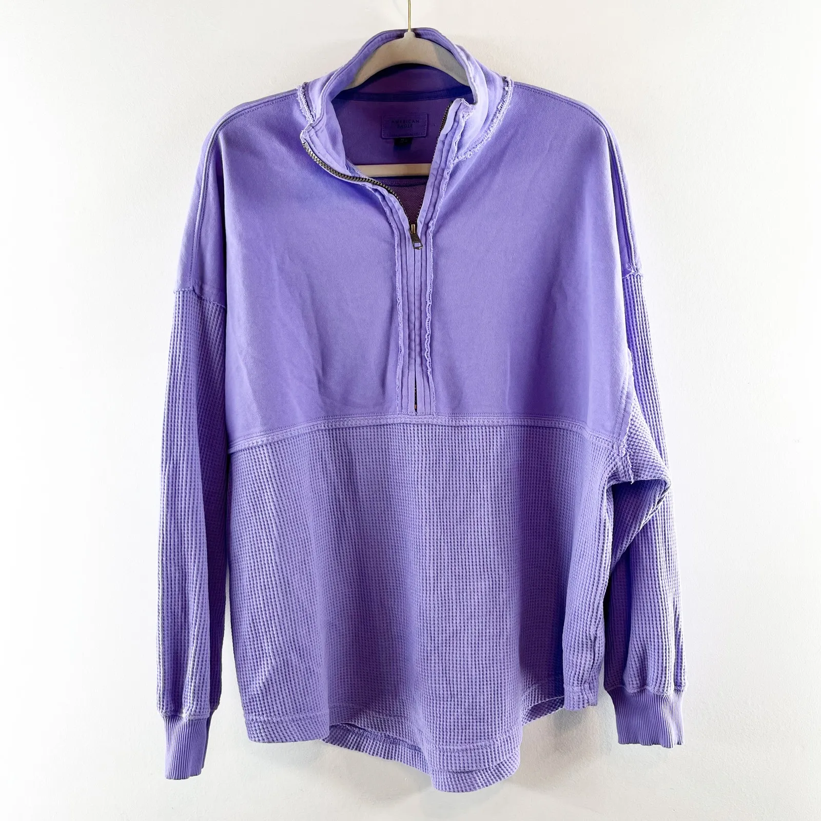 American Eagle Oversized 1/2 Zip Waffle Pullover Sweatshirt Purple XS - Image 4