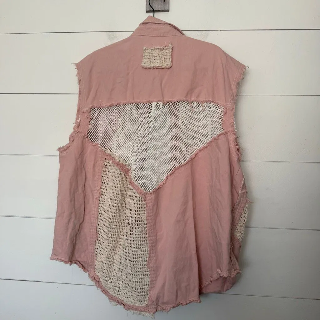 Pol Women’s Medium Pink Boho Vest Patchwork Unique - Image 4