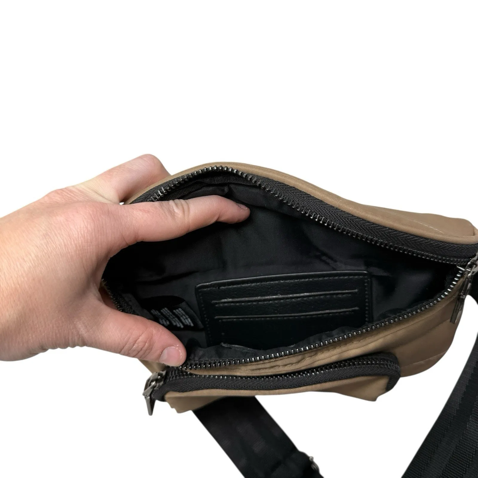 Think Rolyn Belt Waist Bum Bag Travel Taupe Brown Nylon - Image 5