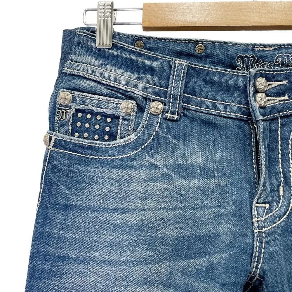 Miss Me Y2K Jeans Bling Rhinestone Angel Wing Bootcut Medium Wash JP5086 Size 29 - Image 8