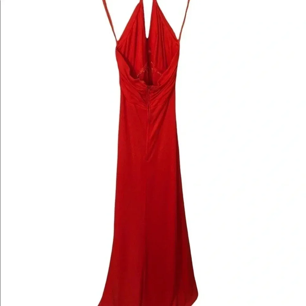 Vintage 70s red halter rhinestone special occasion maxi dress Old Hollywood Size M - Image 7