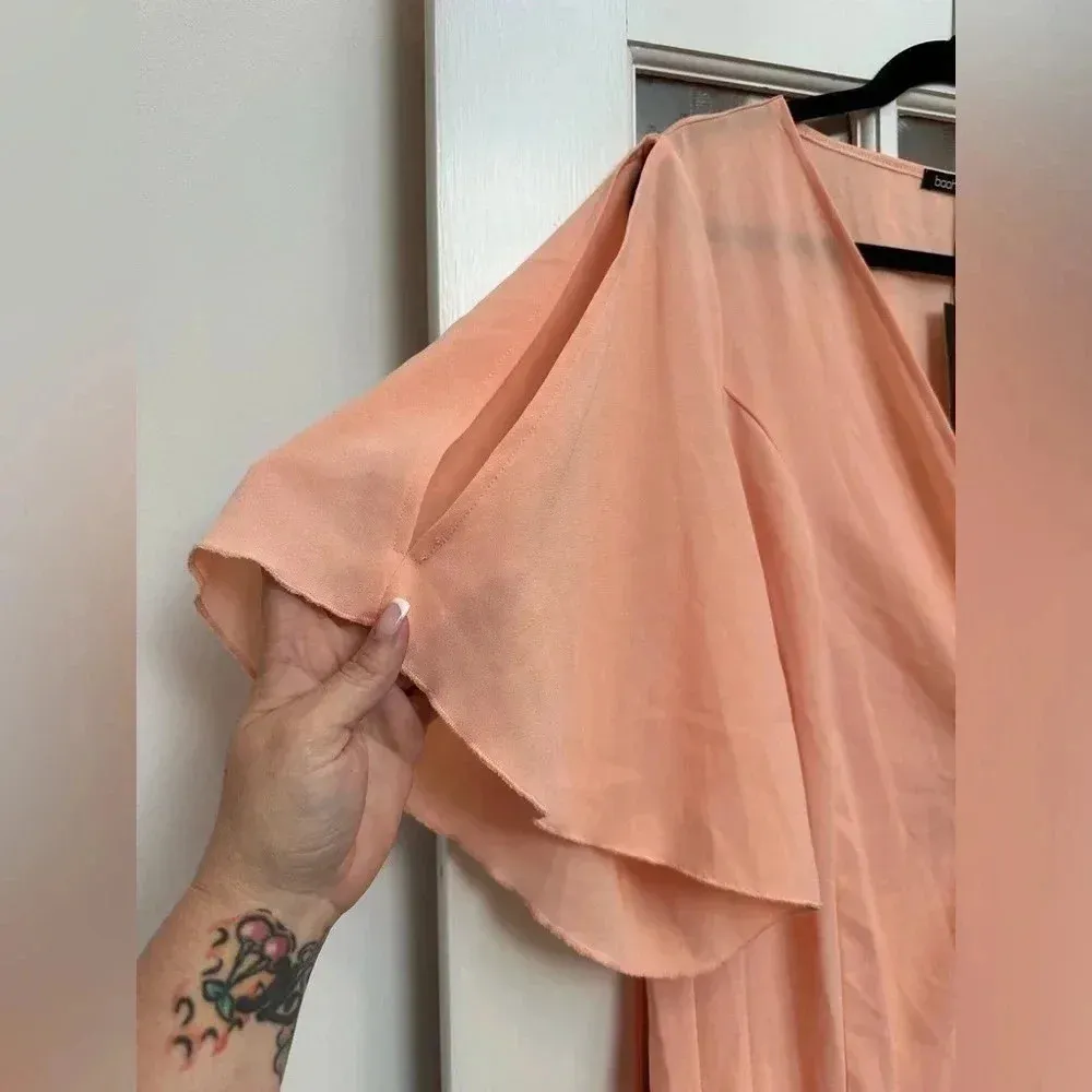 Boohoo | Blush Pink Sarah Wrap Woven Occassion Midi Dress Plus Size 20 US NWT - Image 4