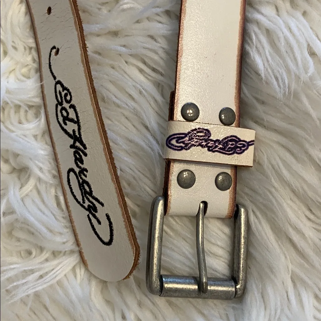 Ed Hardy White Leather Belt with Tattoo Design brand new size L - Image 7
