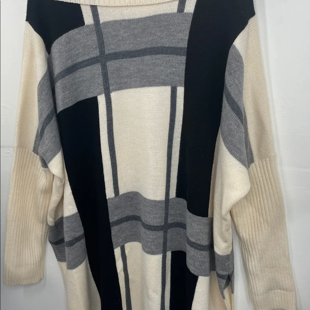 Pendleton Cream Black Gray Plaid Cowl Neck Relaxed Fit Merino Wool Sweater sz XL - Image 9
