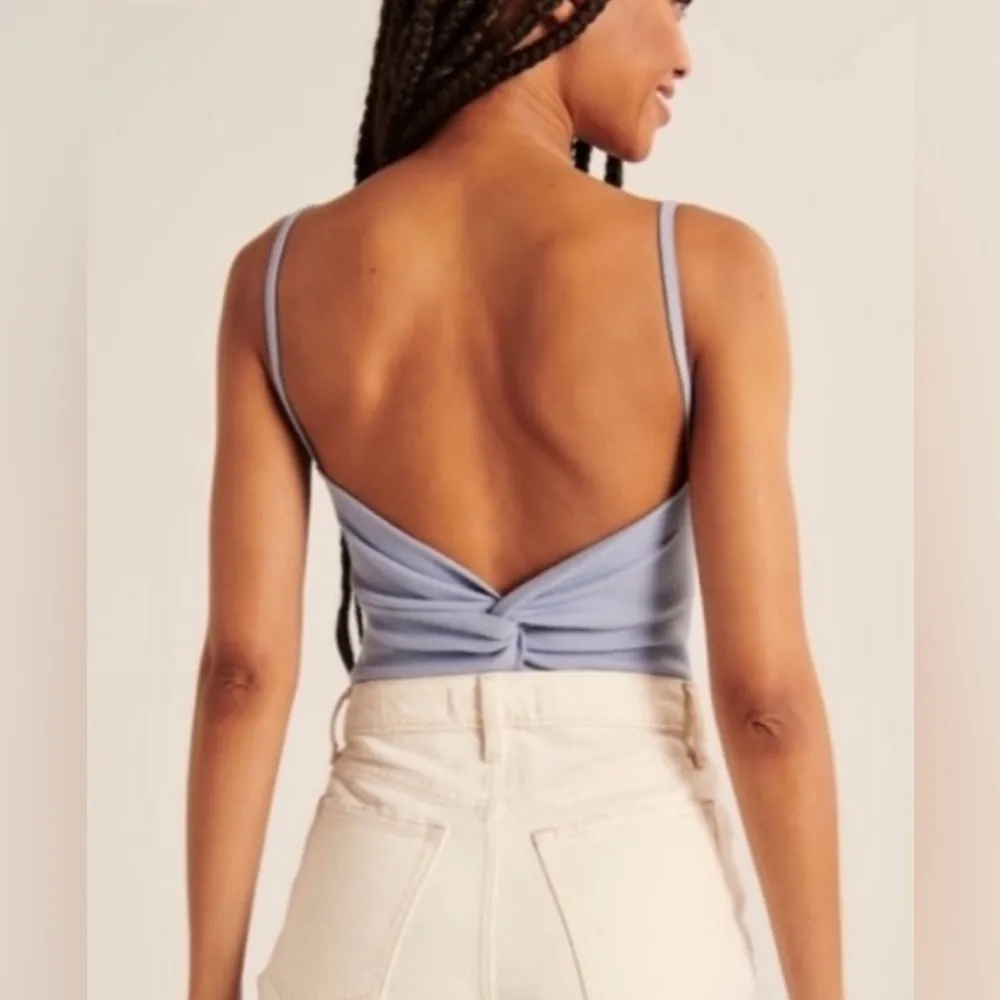 Abercrombie & Fitch Soft A&F Rib Bodysuit Size L Powder Blue Knot Back Detail - Image 2