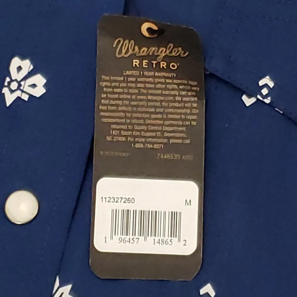 NWT Wrangler Retro Women's Navy & White Western Button Down Blouse Medium Blue - Image 6