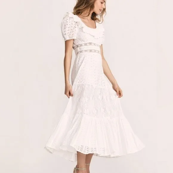 $595 LoveShackFancy Stassie Eyelet Lace Maxi White Bridal Dress Size 2 - Image 5