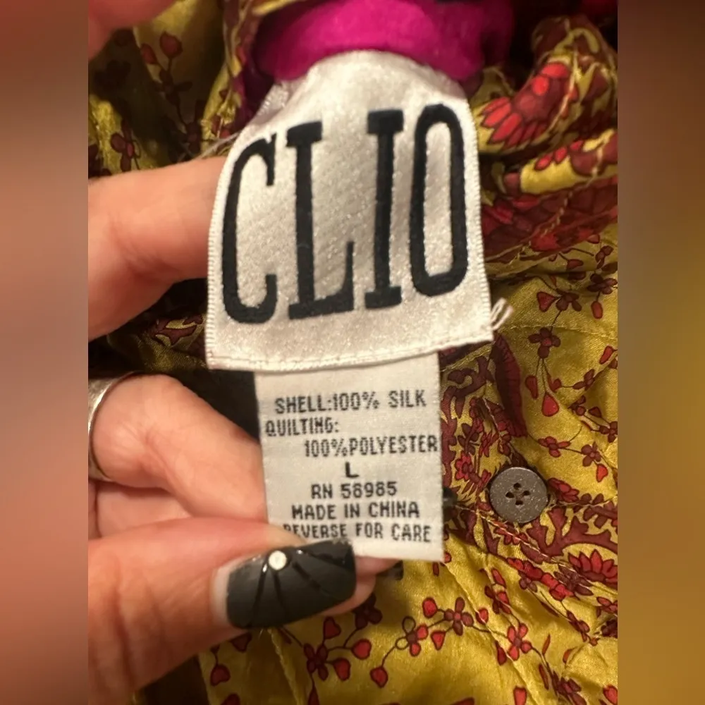 EUC RARE UNIQUE Vintage Clio Large silk reversible patchwork shacket Pink - Image 11