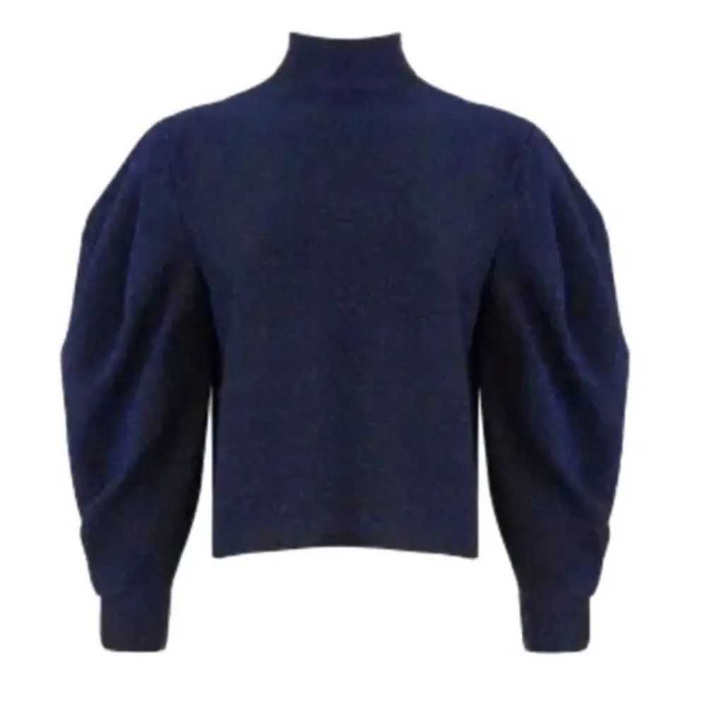 PatBO Lurex‎ Sparkle Mock Neck Puff Super Sleeve Long Top Small Blue - Image 2