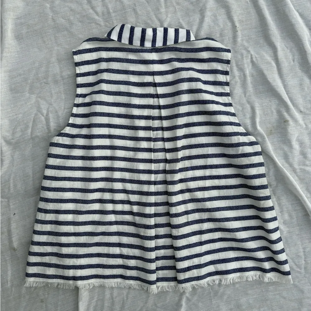 Madewell Moment Blue and white Striped Sleeveless Button-Up Shirt, Size M - Image 2