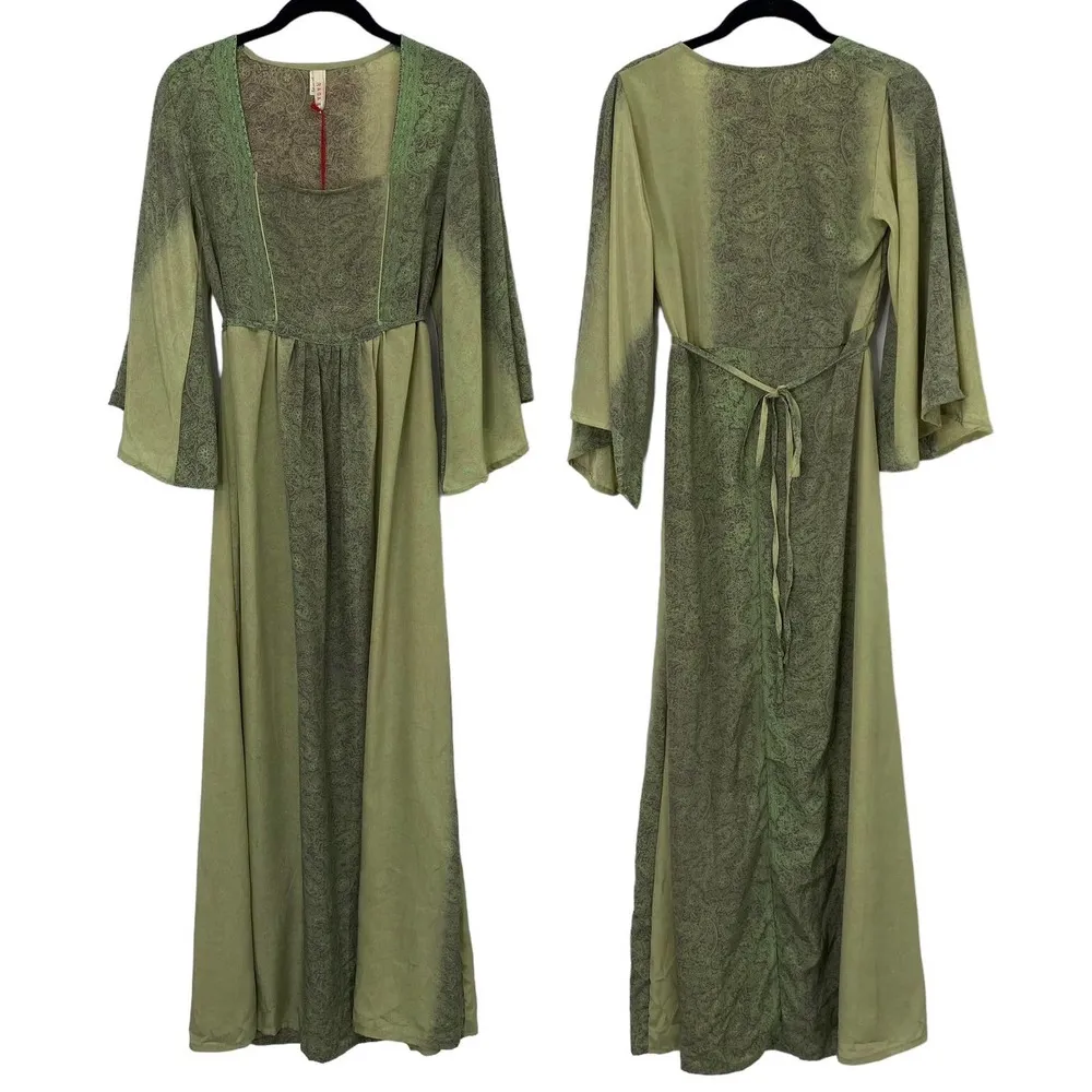 RAGA Maxi Dress Rustic Romance Empire Waist Flowy Paisley Print Green NEW XS - Image 4