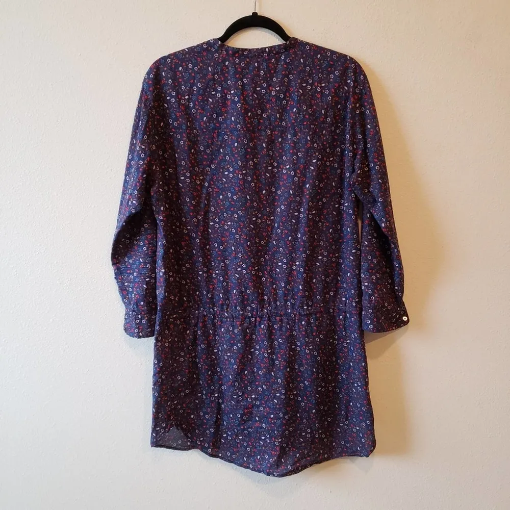 Xirena Navy Ditsy Floral Print Half Button Long Sleeve Tunic Shirt Dress XS - Image 2