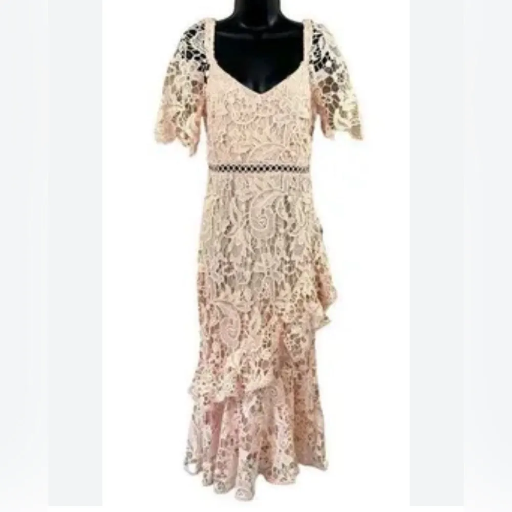 Lulus Light Pink Lace Formal Midi Dress Small - Image 6