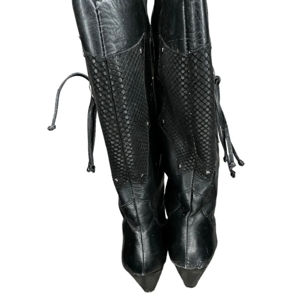 Vintage Flings Black Leather Boots‎ Size 8.5 - Image 5