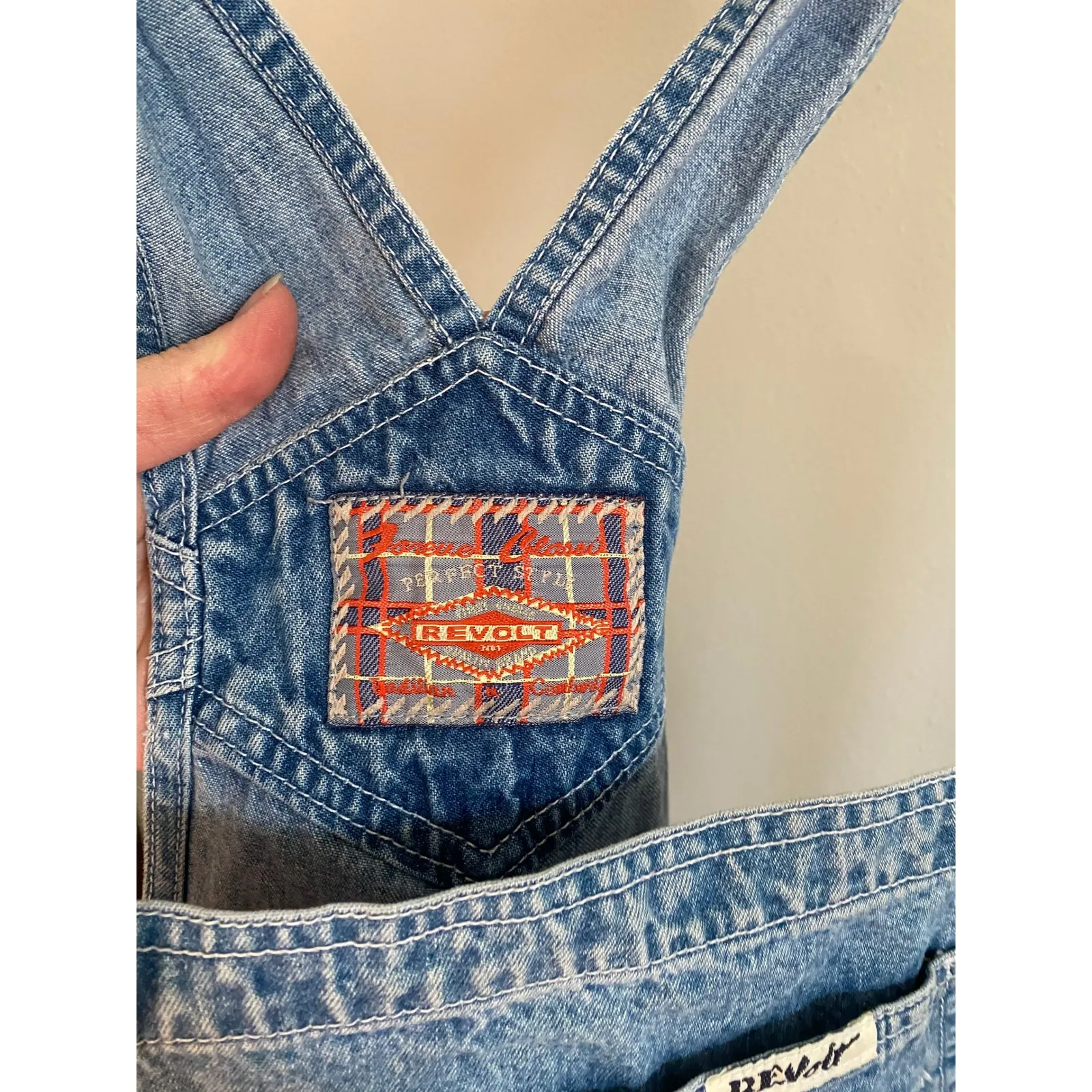 Vintage 1990s Denim Blue Jean Overalls Shorts Large Boho Indie Festival Hippie - Image 2