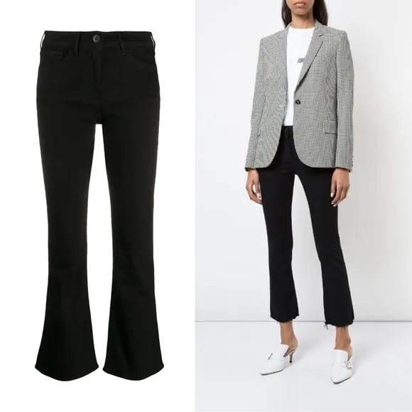 3x1 • Baby Boot cropped flare jeans Black Tear raw hem mid rise stretch denim - Image 2