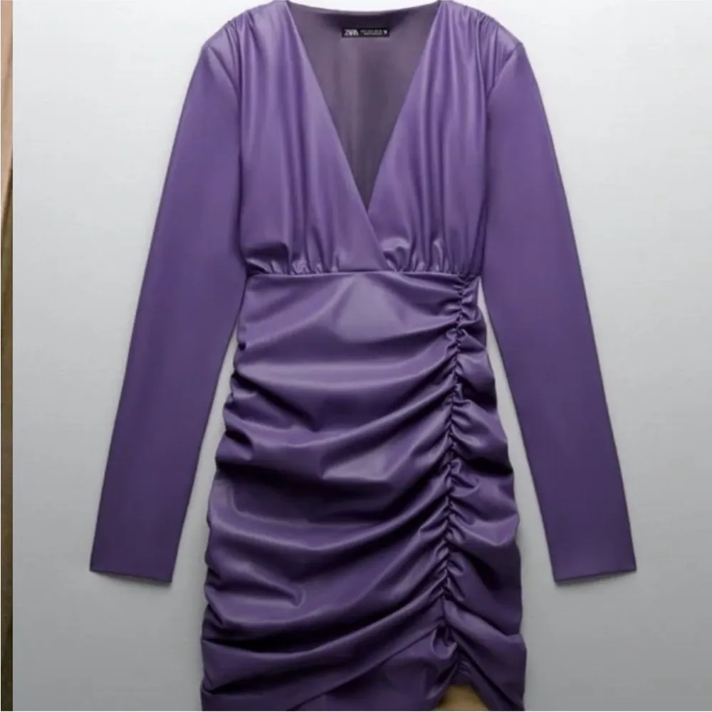 Zara Mini Faux Leather Long Sleeve Dress XS - Image 4