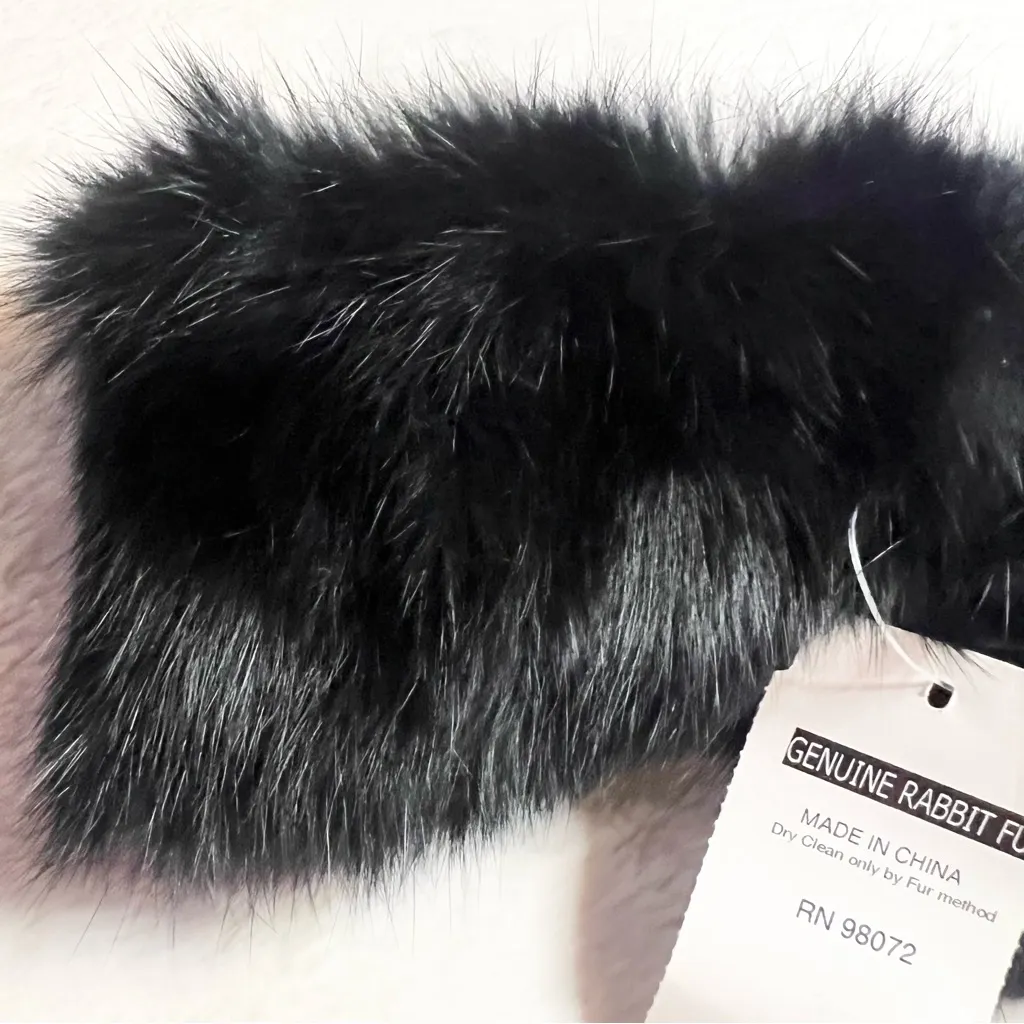 NWT Vintage Black Rabbit Fur Collar Neck Scarf with Pom - Image 5