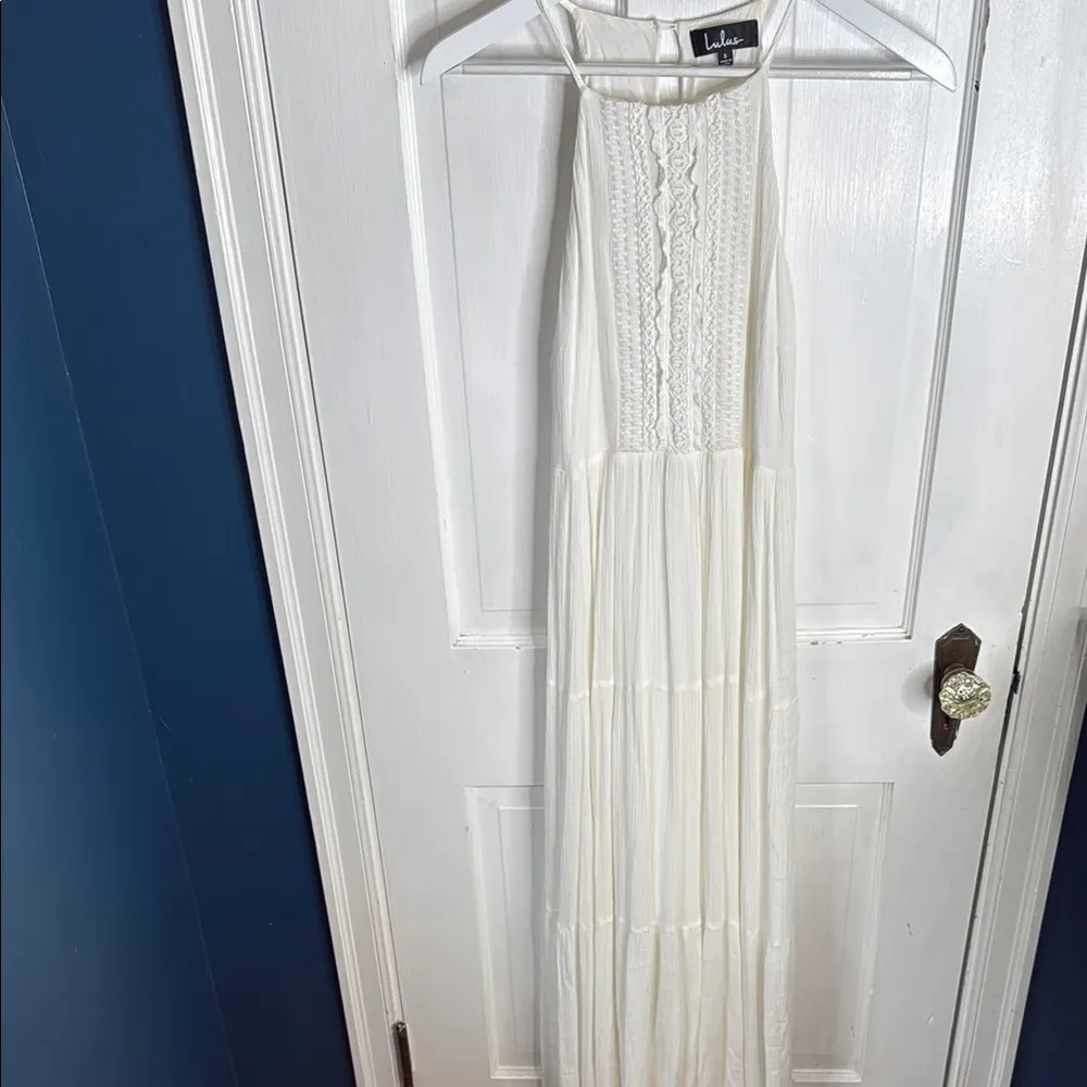 Lulus For Life White Ivory Embroidered Maxi Tiered Flowy Dress W1556 Sz S - Image 6